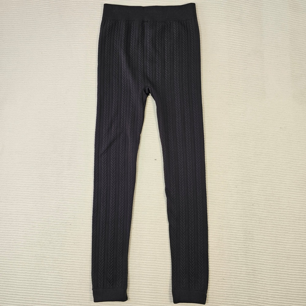 Nautica Black Cable Knit Fleece Lined Leggings Women Size ML Textured High Waist - Picture 7 of 7
